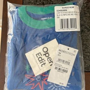 LS Boxy tee set in Blue Olympus ‘We are Family’ graphic on front - size 6M
